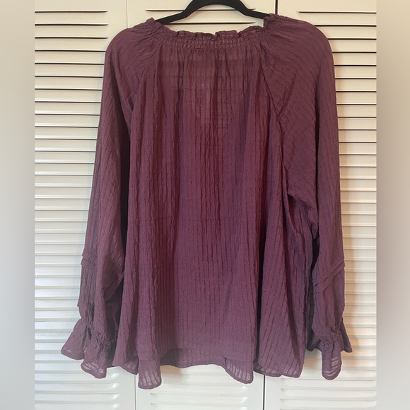 NWT Stripe Gauze Lace-Up Peasant Top - Picture 2 of 5